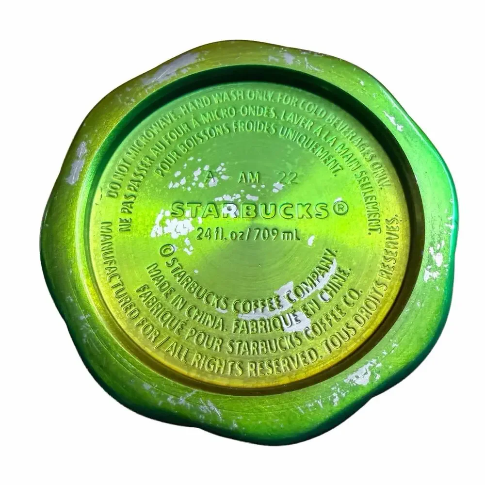 Starbucks 2022 Collection Green Yellow Metal Tumbler 24oz Venti No Straw